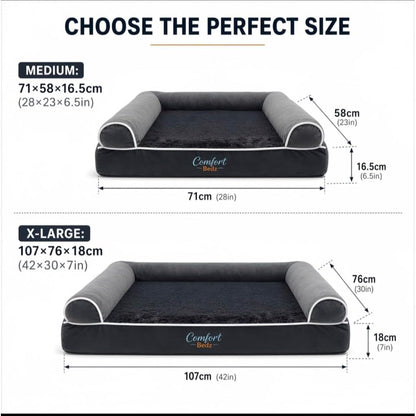 Orthopedic Dog Bed, Plush Velvet and Rabbit Fur, Raised Bolster Sides, Washable Cushion, Non-Slip Bottom, Dark Gray2