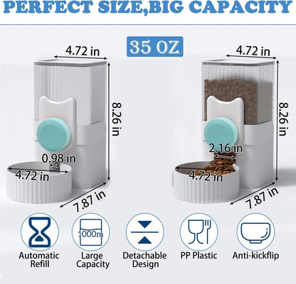 Kathson Rabbit Gravity Auto Feeder Set 35Oz Hanging Automatic Food Water Dispenser Cage Automatic Feeder Set for Rabbit Chinchilla Guinea Pig Hedgehog Ferret Kitty Puppy (Blue)2
