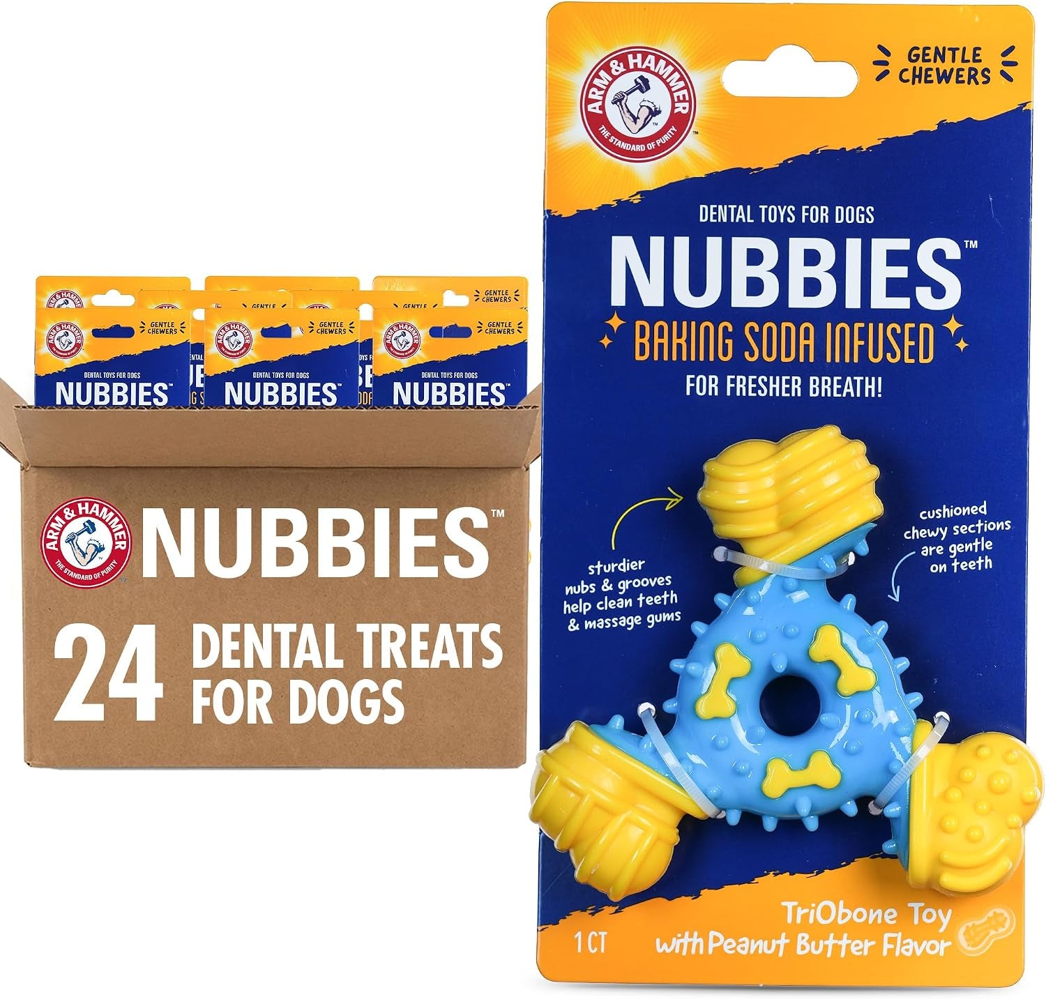 arm-and-hammer-nubbies-t-bone-dental-dog-chew-toy-with-peanut-butter-flavor-tpr-nubs-clean-teeth-and-gums-durable-nylon-chew-for-aggressive-chewers-helps-reduce-plaque-and-tartar