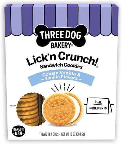 Three Dog Bakery Lick'N Crunch! Dog Treats - 13 Oz | Golden Vanilla & Peanut Butter Sandwich Cookies - Crunchy Treats with Peanut Butter Creme16