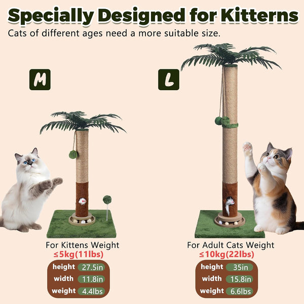 Fantasreen Cat Scratching Post 35'' Tall with Toy Mouse for Indoor Cats, Green7