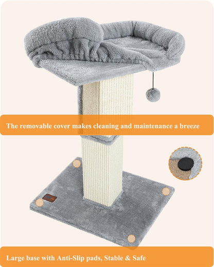 Karolpar 32" Cat Scratching Post for Indoor Cats, Sisal Cat Scratcher with Plush Perch, Large Scratch Post with Bed, Removable Cover, Sisal Fabric,Light Grey | Natural Sisal Cat Scratcher Tower, Large Scratch Post with Bed, Cat Tree with Removable Cover5