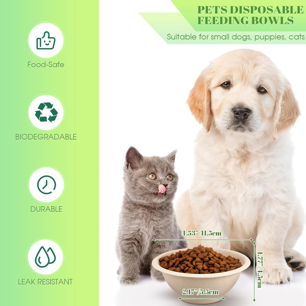 Thenshop 200 Pcs Biodegradable Disposable Pet Bowls Bulk Travel Paper Food Bowls for Small Dogs Puppy Cat Food Dish Safe Container for Outdoor Small Animal Feeding and Watering Supplies(8 Oz)3