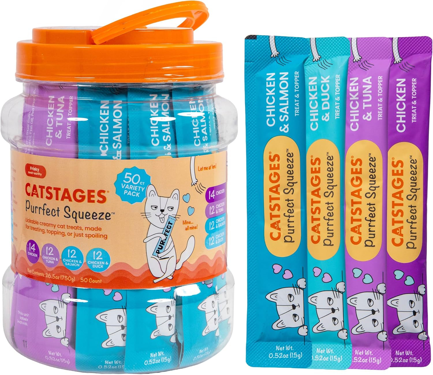 catstages-purrfect-squeeze-lickable-wet-cat-treats-creamy-puree-treat-topper-made-with-real-chicken-clean-ingredients-no-artificial-preservatives-0-5-oz-tubes-50-count-4-flavor-variety-pack