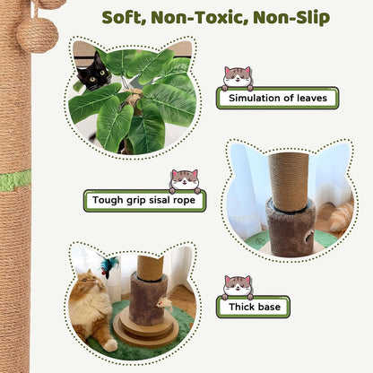 【Material Upgrade】 Famifit 50.8" Plant Cat Scratching Post, Tall Cat Tree | Natural Sisal Rope Scratcher with Solid Wood Ball Track & Mouse Hole, Interactive Design for Indoor Cats & Kittens3