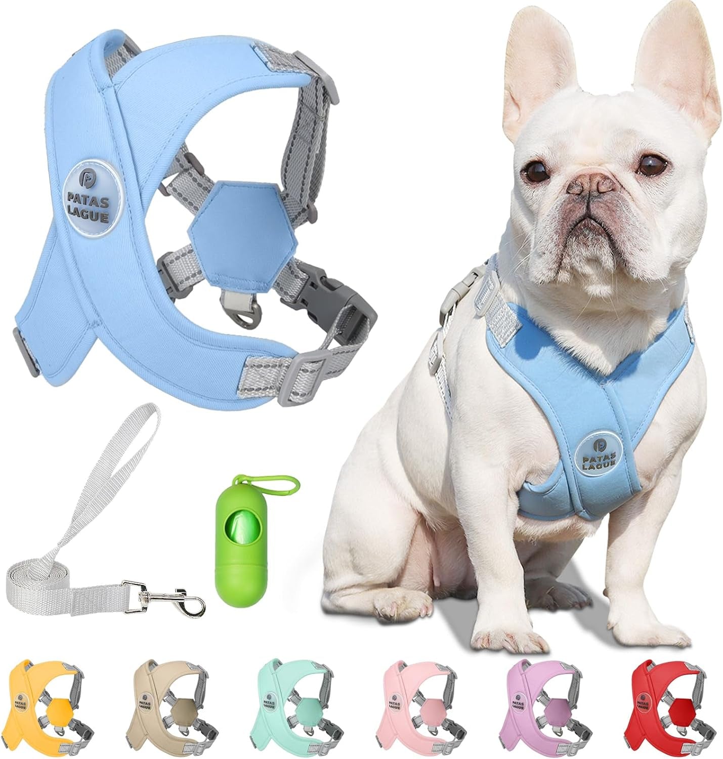 patas-lague-dog-harness-with-leash-set-adjustable-soft-padded-step-in-dog-vest-no-choke-no-pull-reflective-for-small-medium-pets-with-poop-bags-and-dispenser-solid-and-no-chew-pink-m