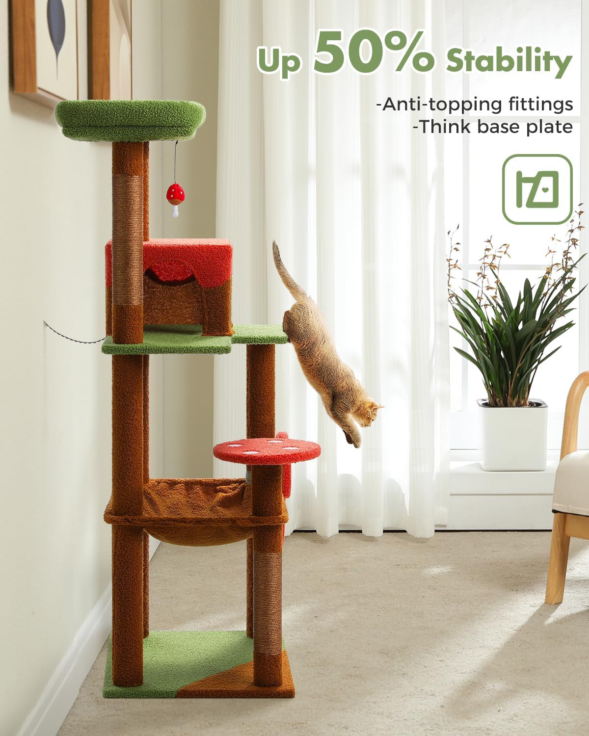 muttros-mushroom-cat-tree-tower-with-removable-scratcher-large-hammock-condo-perch-3-sisal-posts-multi-level-cat-tree-for-indoor-cats-cute-cat-tower-for-small-space-homes