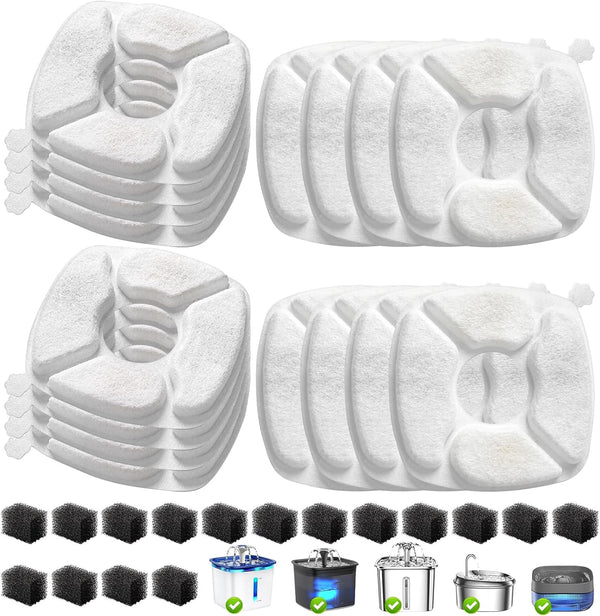 32 Pcs Cat Water Fountain Replacement Filters-16 Pack Cat Fountain Filters with 16 Pack Sponges, Enhanced Compatibility Pet Fountain Filter Fit for 95Oz/2.8L 135Oz/4L 67Oz/2L Pet Drinking Fountain1