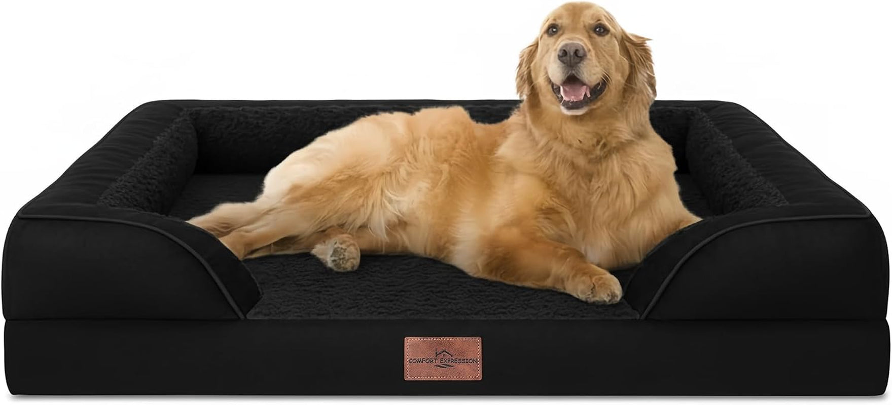 comfort-expression-orthopedic-dog-bed-for-extra-large-dogs-with-bolster-waterproof-dog-couch-bed-with-washable-cover-non-slip-bottom-supportive-egg-crate-foam-xl-pet-bed-42x30-inch