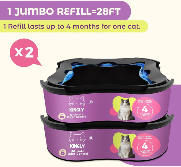 Premium Cat Litter Refill Bags |Jumbo 28FT 2-Pack | Lasts up to 8 Months | 2 Cartridges for Superior Odor Control6
