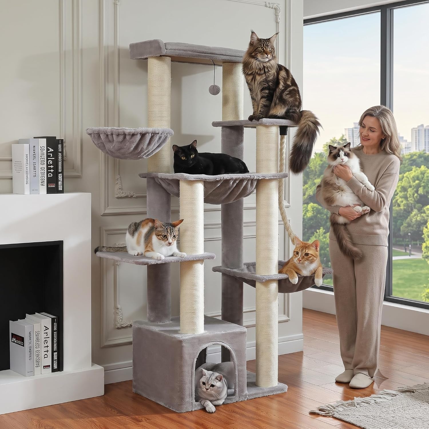 muttros-mushroom-cat-tree-tower-with-removable-scratcher-large-hammock-condo-perch-3-sisal-posts-multi-level-cat-tree-for-indoor-cats-cute-cat-tower-for-small-space-homes