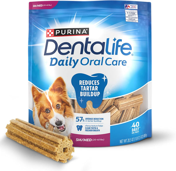 Dentalife Daily Oral Care Dog Treats for Small and Medium Dogs, Chewy Dental Treat to Freshen Breath and Fight Tartar, Chicken Flavor - 40 Ct. Pouch1