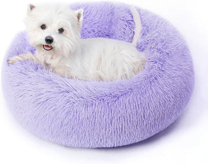 Calming round Dog Bed & Cat Bed for Indoor Cats, Medium Size Washable Anti-Slip Anti-Anxiety Donut Dog Beds for Small Dogs & Cats, Fluffy Plush Soft Dog Bed(20 Inch, Light Grey)10