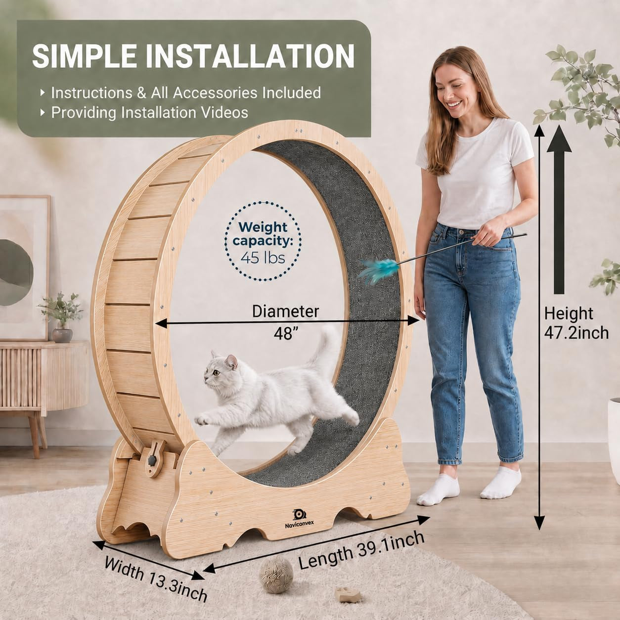 cat-wheel-46-xl-large-exercise-running-wheels-with-detachable-carpet-for-indoor-cats