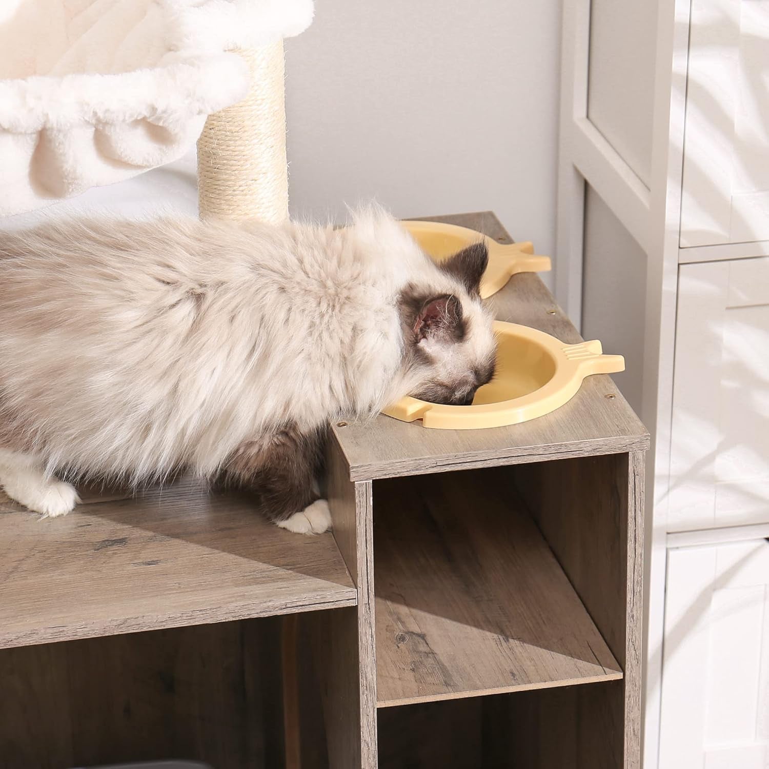 hey-brother-cat-tree-tower-food-station-xl-litter-box-enclosure-mpj101sg-48-81-inches-wooden-all-in-one-cat-furniture-large-hammock-bed-scratching-posts-big-basket-for-indoor-cats-rustic-gray