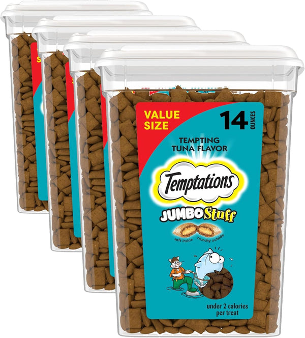 Temptations Jumbo Stuff Crunchy & Soft Cat Treats, Tuna, 14 Oz | Crunchy Outside, Soft Inside, under 2 Calories per Treat, Resealable Stay-Fresh Tub, 100% Complete & Balanced13
