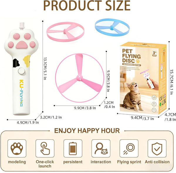 Cat Fetch Toy Launcher,Flying Disc Launcher Toy Rechargeable with 10 Flying Discs,Flying Cat Toy Disc Launcher for Kitten Dog Playing Interactive Hunting Tracking Toys for Outdoor Indoor,White5