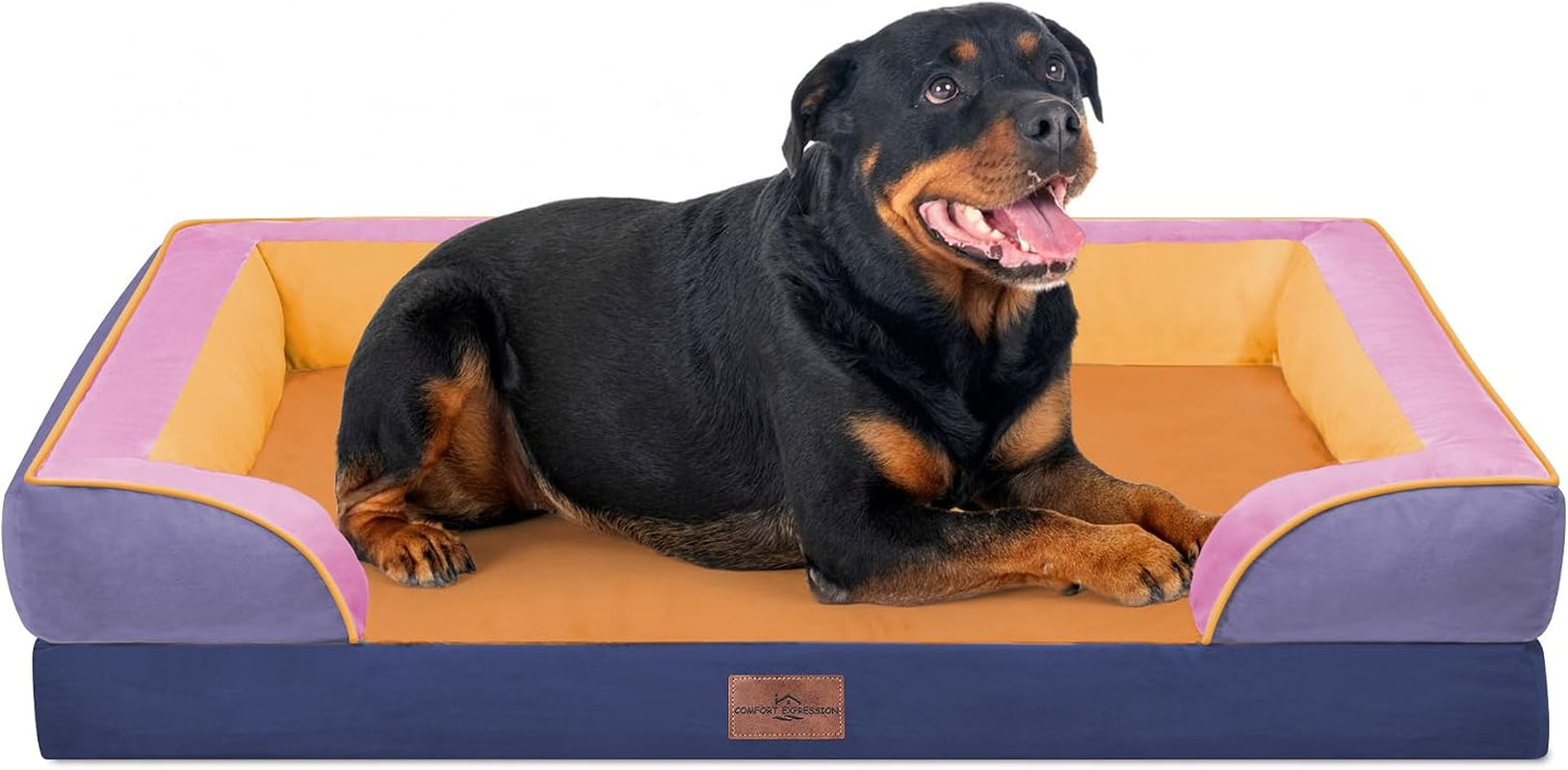 comfort-expression-orthopedic-dog-bed-for-extra-large-dogs-with-bolster-waterproof-dog-couch-bed-with-washable-cover-non-slip-bottom-supportive-egg-crate-foam-xl-pet-bed-42x30-inch