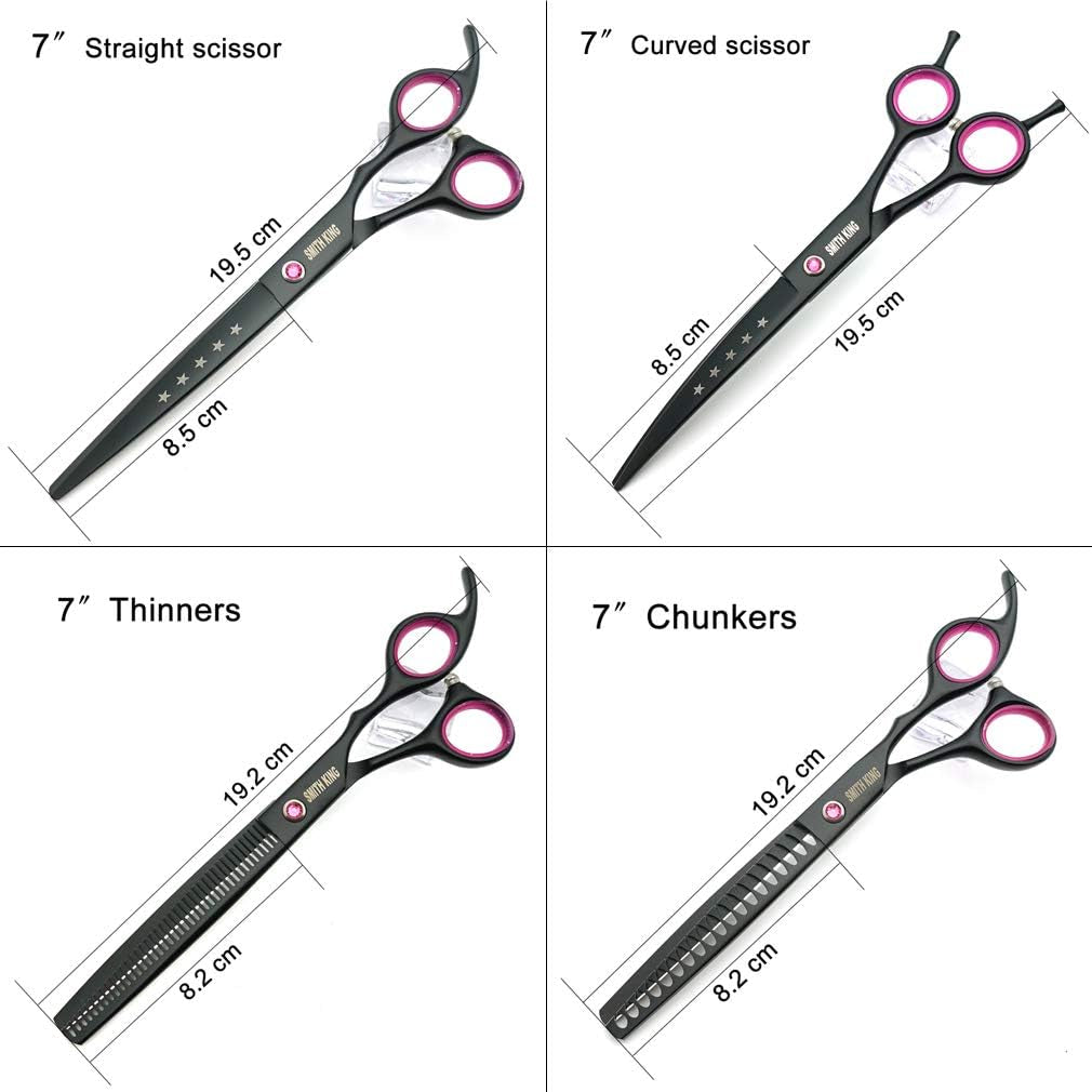 7-0-inches-professional-dog-grooming-scissors-set-straight-thinning-curved-chunkers-4pcs-in-1-set-with-comb