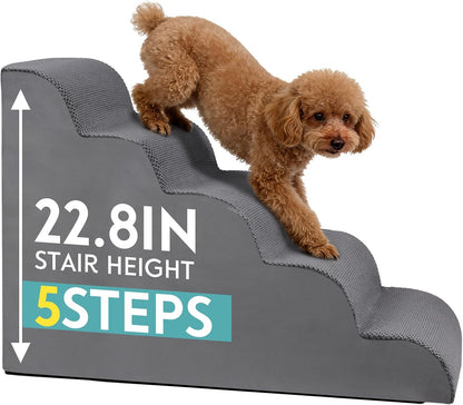 Dog Stairs for Small Dogs, 19.7" H Pet Stairs 4-Steps Ramp for Puppy, Older Cat, Stairs with Whole 30D High Density Foam, Corduroy Fabric, Non-Slip Bottom Dog Steps for Bed and Couch (Grey, 4-Step)10