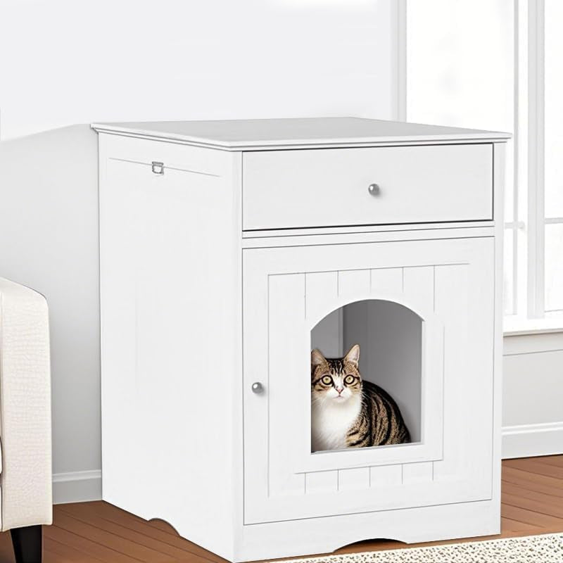 large-wood-house-for-cats-litter-box-enclosure-furniture-hidde-out-box-with-cabinet-drawer-indoor-pet-house-side-table-wooden-crate-white