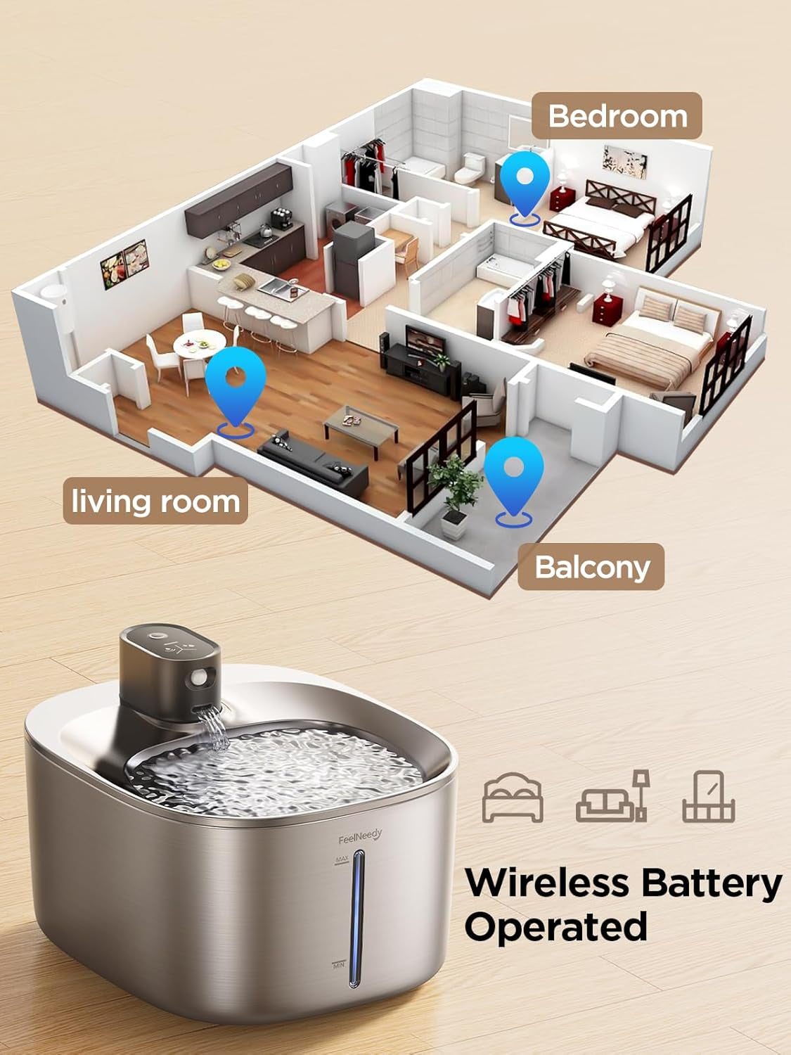 feelneedy-wireless-cat-water-fountain-stainless-steel-with-sensor-4000mah-battery-operated-4l-135fl-oz-pet-water-fountain-for-cats-dogs-ultra-quiet-cat-drinking-fountain-with-2-filters-ypd-c004s