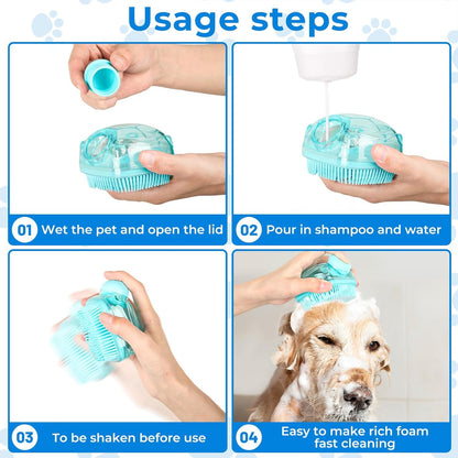 2PCS Dog Washing Gloves and Dog Shampoo Brush, Dog Bath Brush That Can Add Dog Shampoo, Dog Bath Supplies Dog and Cat Bath Set3