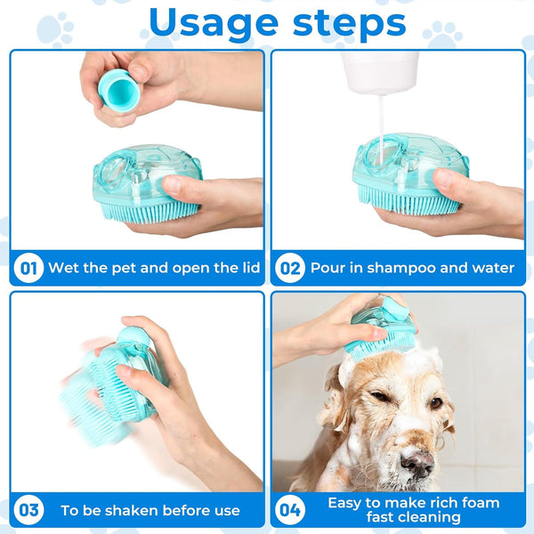 2PCS Dog Washing Gloves and Dog Shampoo Brush, Dog Bath Brush That Can Add Dog Shampoo, Dog Bath Supplies Dog and Cat Bath Set3