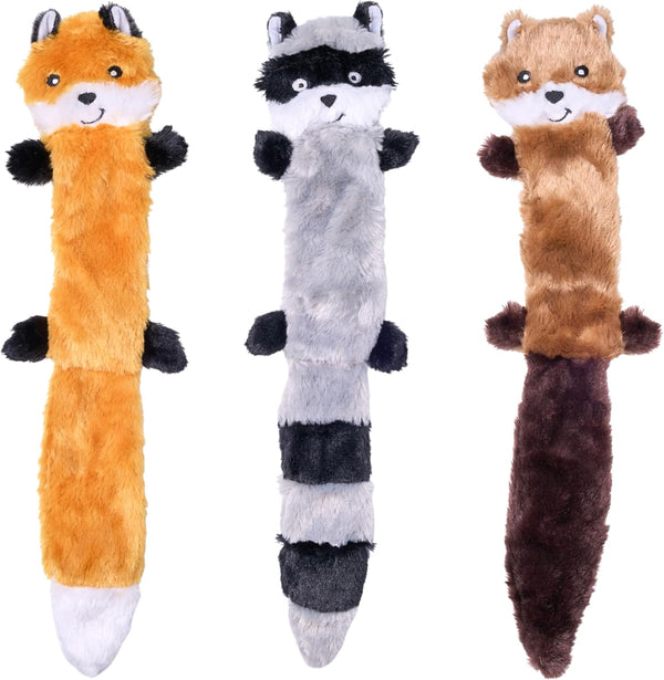 Zippypaws Skinny Peltz - No Stuffing Dog Toy Pack to Keep Them Busy, for Medium and Large Dogs, Squeaky Pet Toys, Unstuffed Chew Toys, Soft Plush Variety Pack, Fox, Raccoon, and Squirrel - 18"1