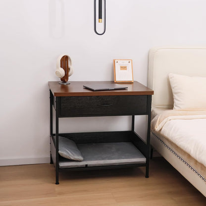 Dog Bed End Table with Storage Drawer and Washable Cushion, Black & Walnut | Open Elevated Dog Bed Furniture for Small Medium Dogs up to 50 Lbs, Metal Frame, Drawer, for Living Room, Bedroom Bedside2