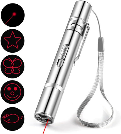 Cat Toys Laser Pointer Rechargeable Cat Laser Toy Interactive Cat Toys for Indoor Cats Kittenes Dogs LED Flashlight 7 Adjustable Patterns Red Light Remotes Teaching Tool USB1