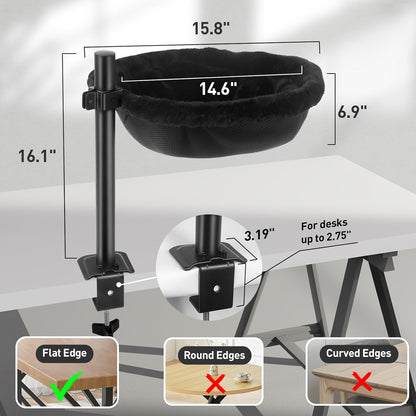 Cat Desk Bed, Reversible Cat Hammock for Desk Use, Clamp-On Metal, Black | 360 Rotating, Height Adjustable, Supports up to 45Lbs, Machine Washable, Large Cats & Kittens, Indoor, Office & Game Tables4