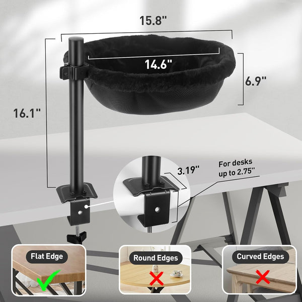 Cat Desk Bed, Reversible Cat Hammock for Desk Use, Clamp-On Metal, Black | 360 Rotating, Height Adjustable, Supports up to 45Lbs, Machine Washable, Large Cats & Kittens, Indoor, Office & Game Tables4