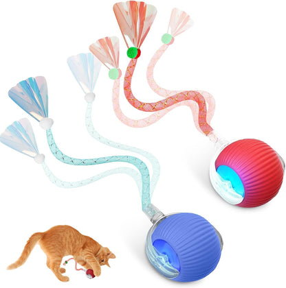 Interactive Cat Toys for Indoor Cats, Automatic Kitten Toys for Bored Indoor Adult Cats, Smart Kitten Rolling Ball Moving Balls Toy, Rechargeable Dog Cat Ball for Enrichment Exercise (Red+Blue)1