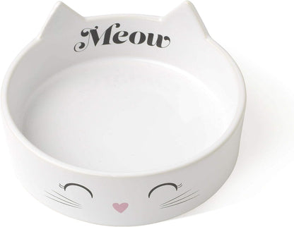 Petrageous 16037 Meow Kitty Dishwasher Safe Stoneware Cat Bowl 5-Inch Diameter 1.5-Inch Tall with 1-Cup Capacity for Cats, White1