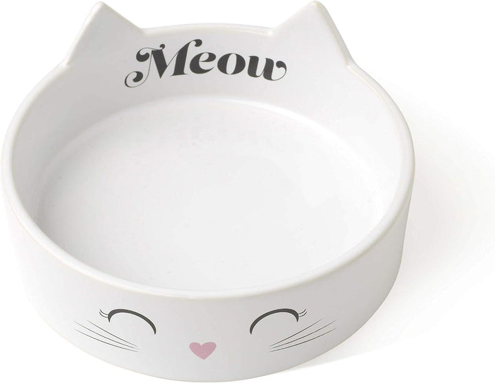 Petrageous 16037 Meow Kitty Dishwasher Safe Stoneware Cat Bowl 5-Inch Diameter 1.5-Inch Tall with 1-Cup Capacity for Cats, White