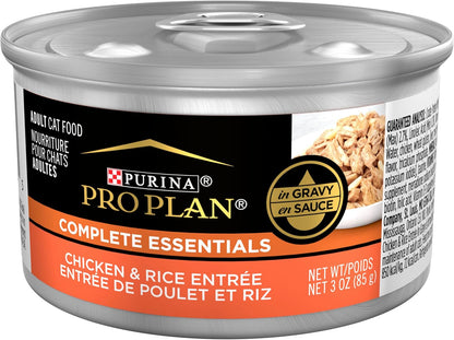 Purina Pro Plan High Protein Cat Food Complete Essentials Wet Gravy, Chicken and Rice Entree - (Pack of 24) 3 Oz. Pull-Top Cans1