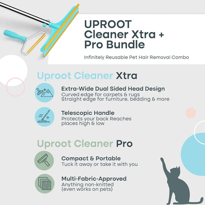 Uproot Clean Pro Bundle: Pet Hair Removal Tool & Carpet Rake W/T 60" Handle | Reusable Pet Hair Removal Set: Scrape Easy the Cat & Dog Fur from Carpets, Rugs, Cat Bed, Car Trunk & More. Patented Design6