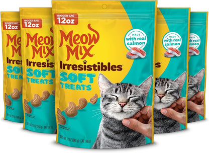 Meow Mix Irresistibles, Soft Cat Treats Made with Real Salmon, 5 Pouches | 3-Oz Bags, Treats Have a Soft, Tender Texture That’S Deliciously Moist, for Training and Everyday Treating8