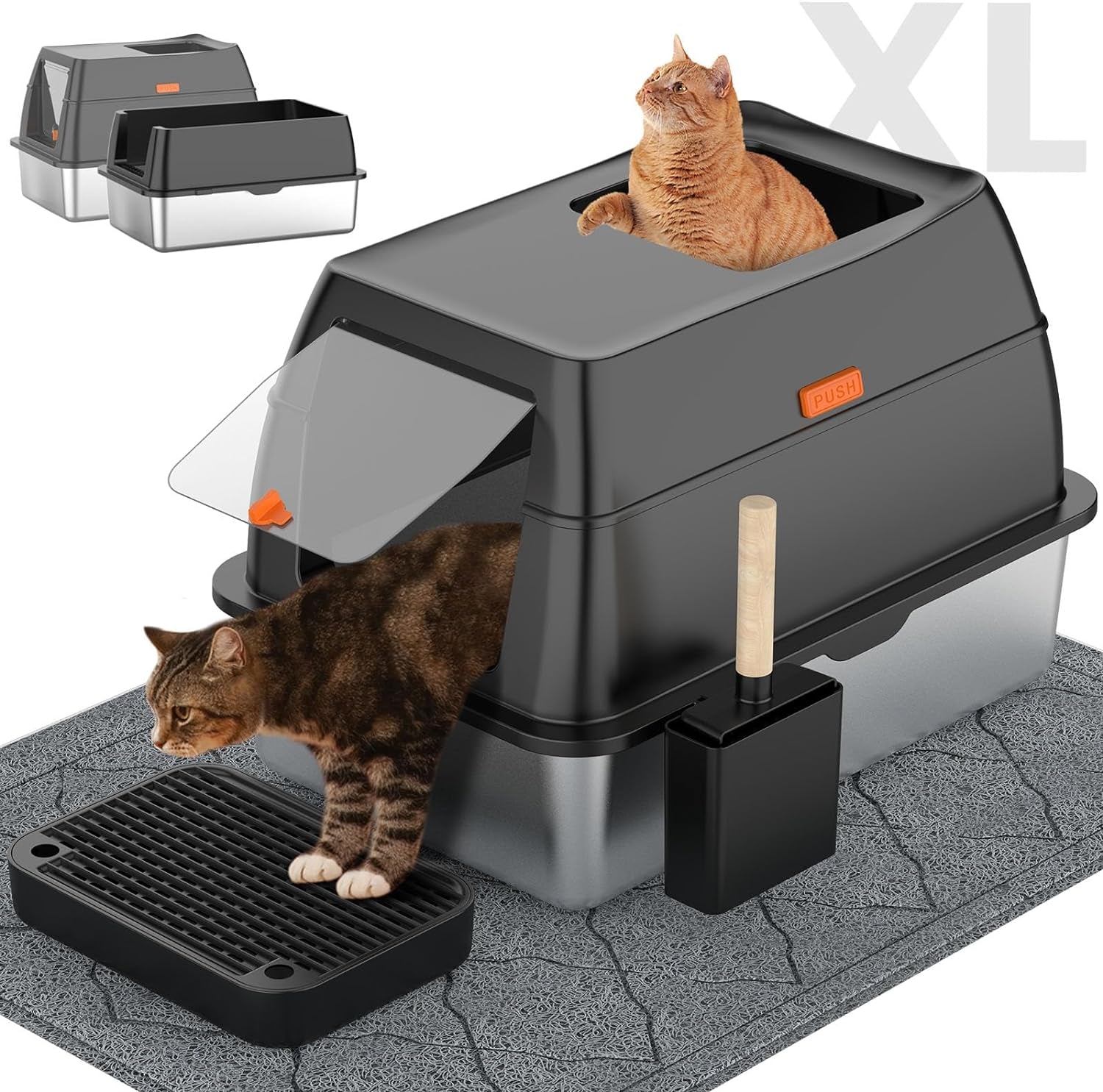stainless-steel-litter-box-with-lid-front-entry-top-exit-kitty-litterbox-extra-large-enclosed-metal-cat-box-with-litter-scoop-litter-mat-black
