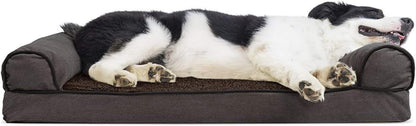Furhaven Orthopedic Dog Bed for Large Dogs, Sofa-Style with Cool Gel-Top Foam with a Solid Orthopedic Foam Base for Joint Support, Removable Washable Cover, Jumbo XL, Plush & Suede, Gray25