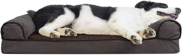 Furhaven Orthopedic Dog Bed for Large Dogs, Sofa-Style with Cool Gel-Top Foam with a Solid Orthopedic Foam Base for Joint Support, Removable Washable Cover, Jumbo XL, Plush & Suede, Gray25