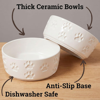 Ceramic Dog Bowl Set of 2 with Anti-Skid Base, 5.5"W X 2"H, 2 Cup Capacity | Thick Ceramic, Dishwasher Safe, Anti-Skid Rubber Base, 2 Cups per Bowl, Ceramic Food and Water Bowls Set of 2 for Small Dogs2