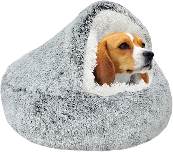 SUOXU Small Dog Bed, Nest Warm Super Soft Plush Faux Fur Washable Dog Bed with Non-Slip Bottom for Medium Small Dogs Snooze Sleeping Indoor (Gray-65Cm/25In)1