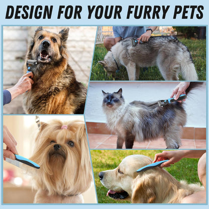 Docrok Pet Grooming Combo - Blue Deshedding Brush with Metal Comb for Detangling and Dematting Long, Matted Fur on Cats and Dogs7