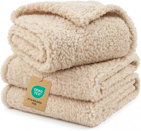 1 Pack 3 Calming Blankets Fluffy Premium Fleece Pet Blanket Soft Sherpa Throw for Dog Puppy Cat Beige Small (23" X16'')1
