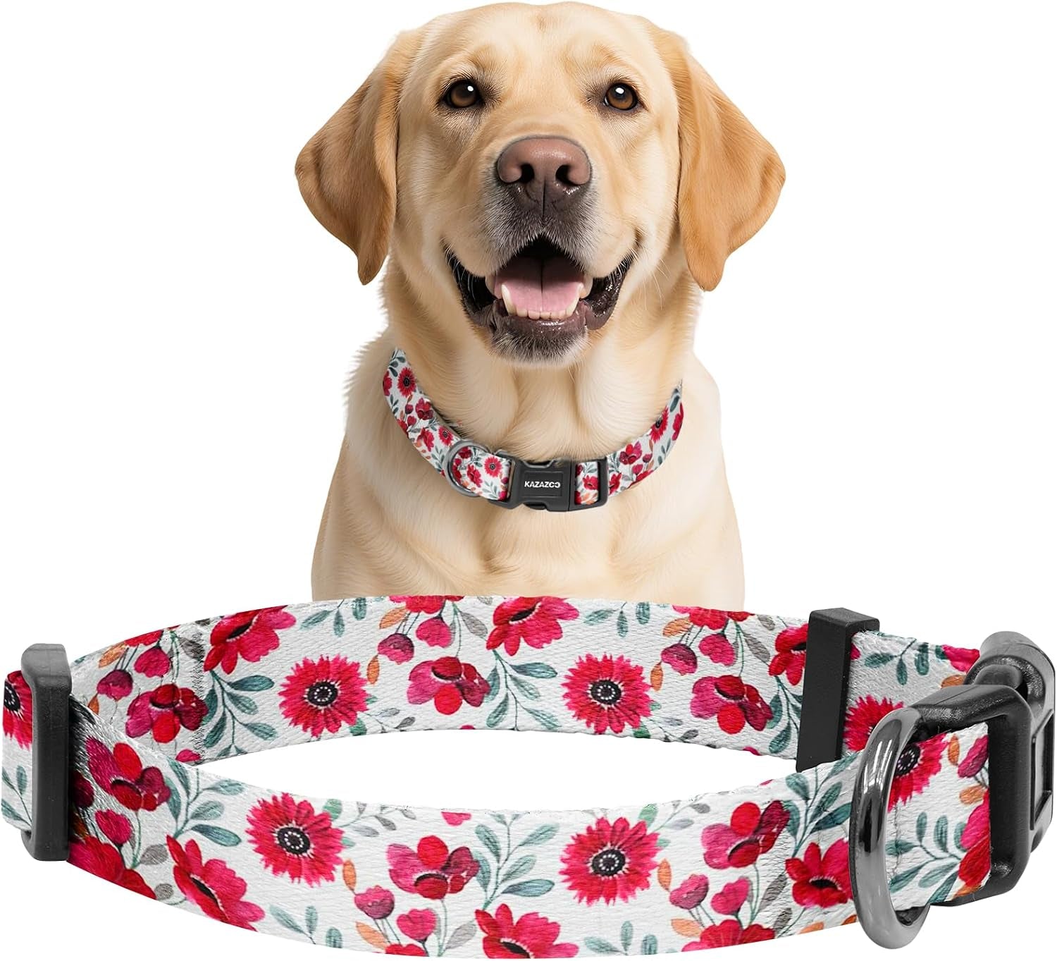 kazazoo-dog-collar-cute-and-soft-nylon-puppy-collar-girl-dogs-adjustable-purple-dog-collars-for-medium-dogs-purple-flowers-m