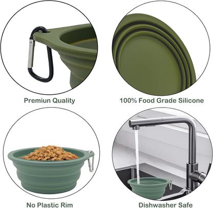 2 Pack Collapsible Dog Travel Bowls (21Oz/600Ml), 100% Food Grade Silicone Integrated Molding, No Plastic Rim, Portable Pet Feeding Watering Dishes for Outdoors with Clasp, BPA Free4