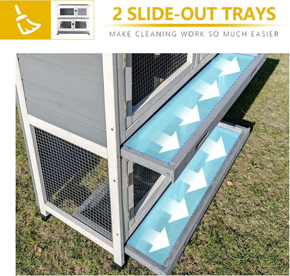 2 Story Solid Wood Rabbit/Bunny Hutch with 2 Large Main Rooms, Indoor Outdoor Rabbit House Guinea Pig Cage Pet House for Small Animals with Ventilation Door Removable Tray Waterproof Roof (Grey)5