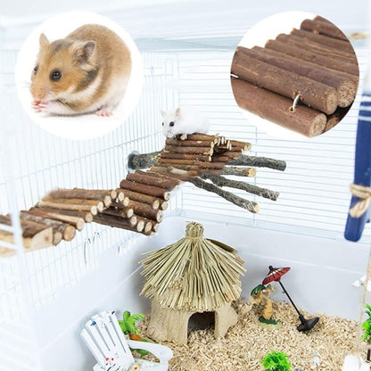 PINVNBY 2 PCS Hamster Toys, Wooden Hamster Ladder Bridge Tunnel Hide, Guinea Pigs Cage Accessories Natural Hideout for Small Animals Chinchillas Guinea Pigs Mouse Rat Ferret Rodents6